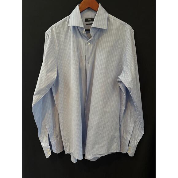 Men’s Hugo Boss Regular Fit 16 1/2 Blue Striped Button up - Picture 1 of 3